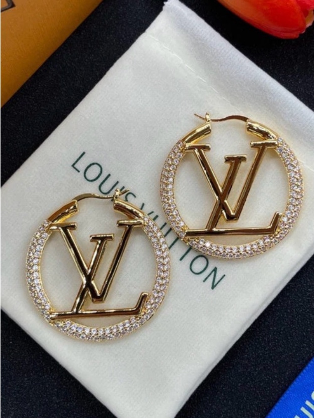 Fashion inspired Gold Crystal-Embellished Hoop Earrings